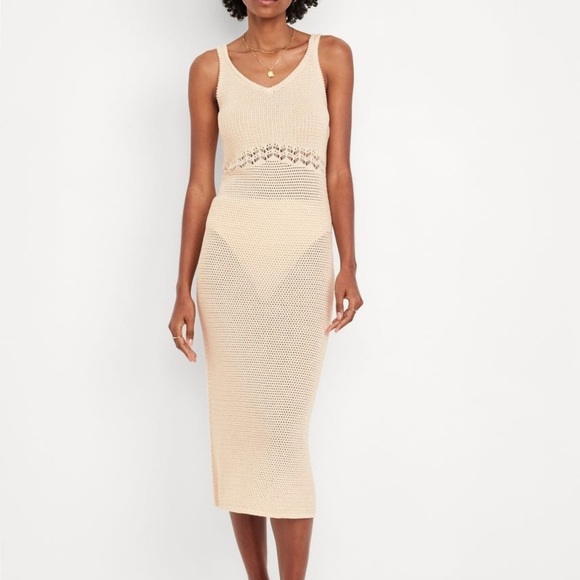 NWT Boho Old Navy Cream Crotchet Max Dress Sleeveless Sundress VNeck Cotton Knit - Picture 16 of 16